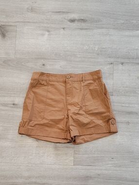 Women's Tan Roll-Cuff Cotton Shorts